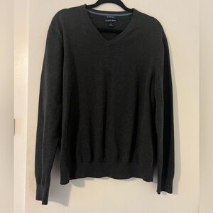 Lands End Mens L 42-44 Sweater V Neck Long Sleeve Supima Cotton Grey (SW107)